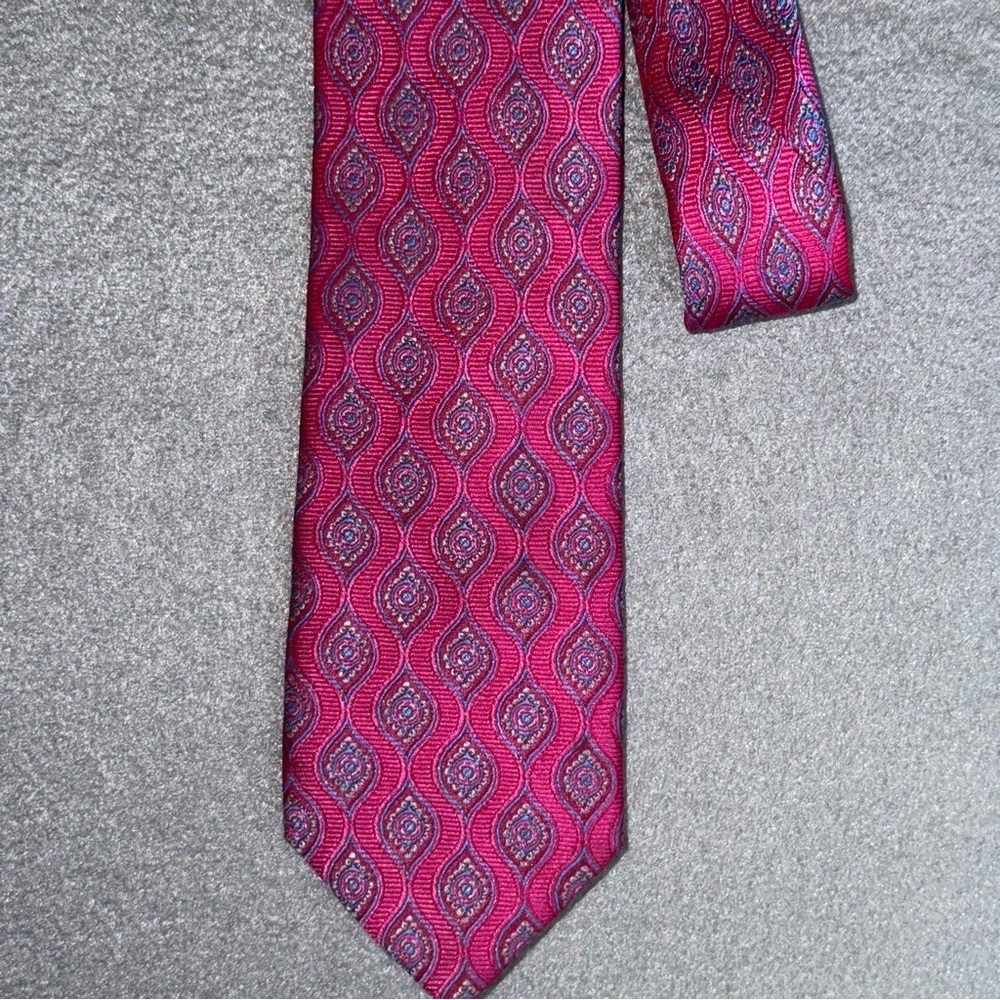 Egara 100% Silk Men's Tie Pink Blue Geometric Patterned Necktie